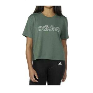 adidas Ladies' Primegreen Aeroready Logo Crop Tee (Medium, Green)